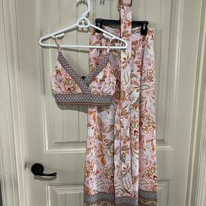 Vici Cancun Printed Bra Top & Belted Wide Leg Pant Set